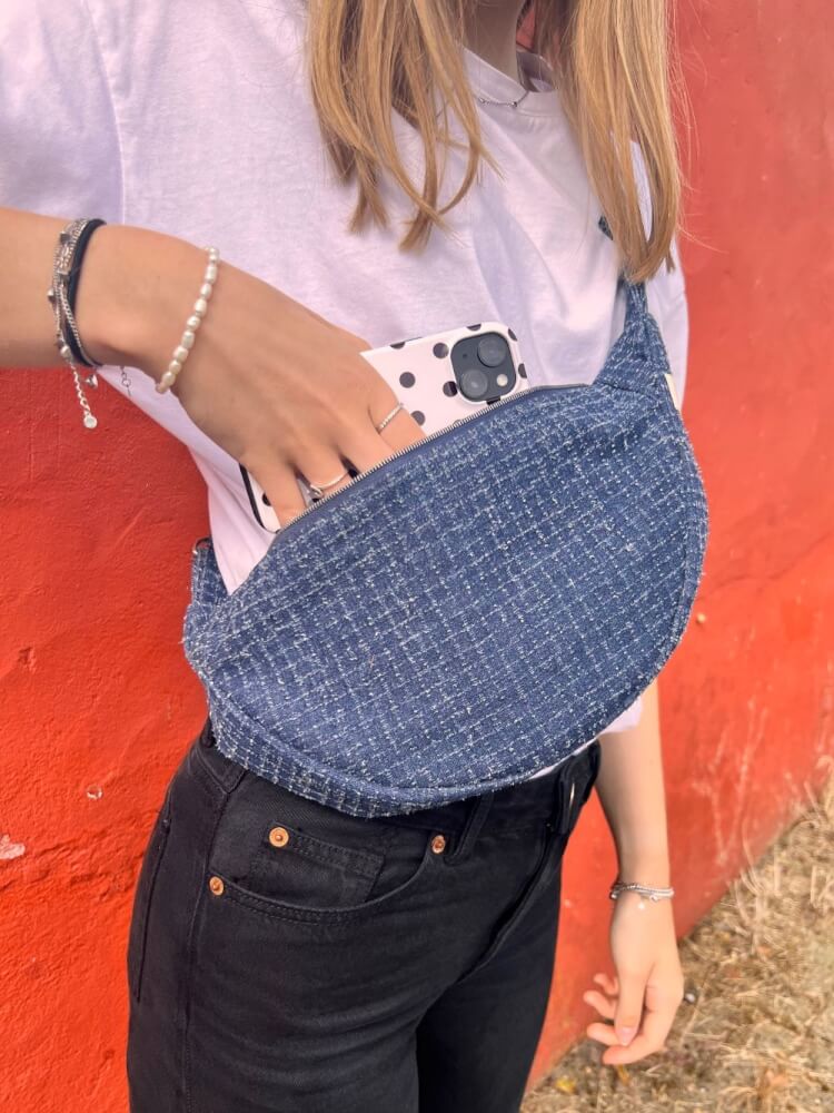 Baggy denim met ingeweven blokjesstructuur
